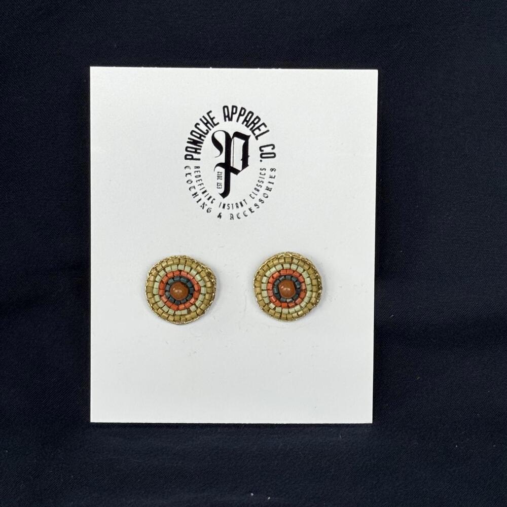 NWT PANACHE CO. Beaded Stud Earring Red Earth Shabby Chic Retro Western